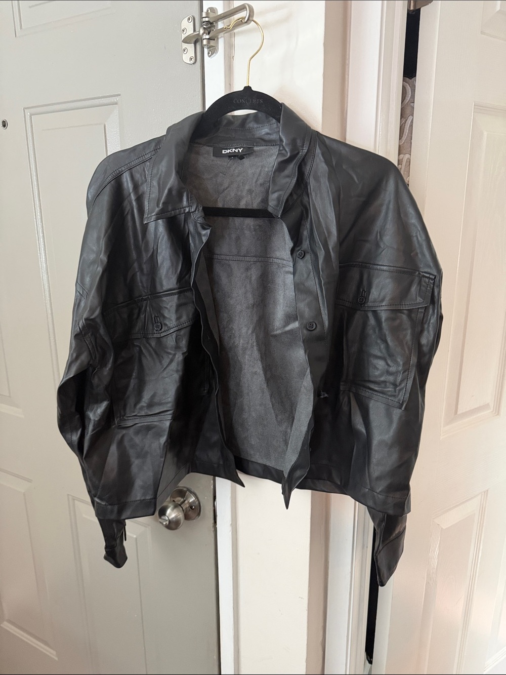 DKNY Black Leather Shirt Jacket